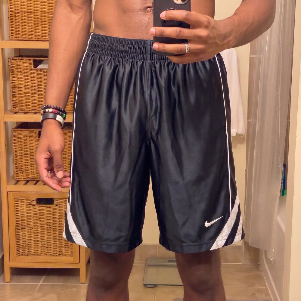 Nike Vintage Basketball Shorts Black Silver Shiny Dazzle Youth L Men S